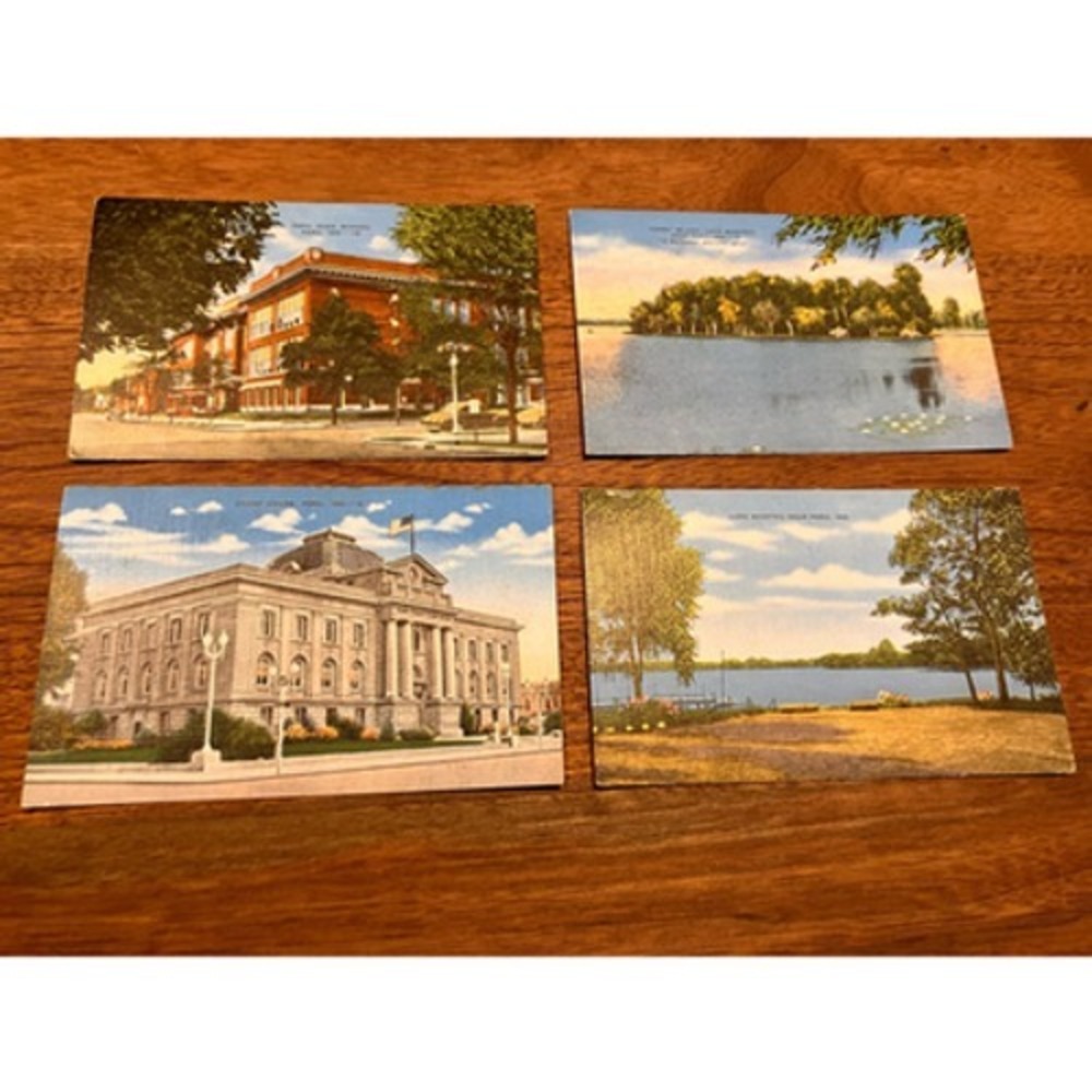 Vintage Peru Indiana Linen Postcards‎ Lot of 4 Courthouse Lake Manitou School